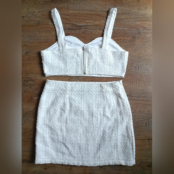 Shein White Tweed Pencil Skirt & Crop Top Size L - Picture 3 of 6
